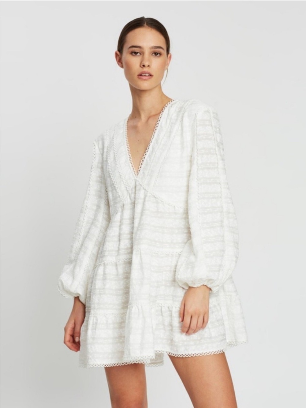 NWT C/MEO Collective Lie Awake Dress White Mini Long Sleeve